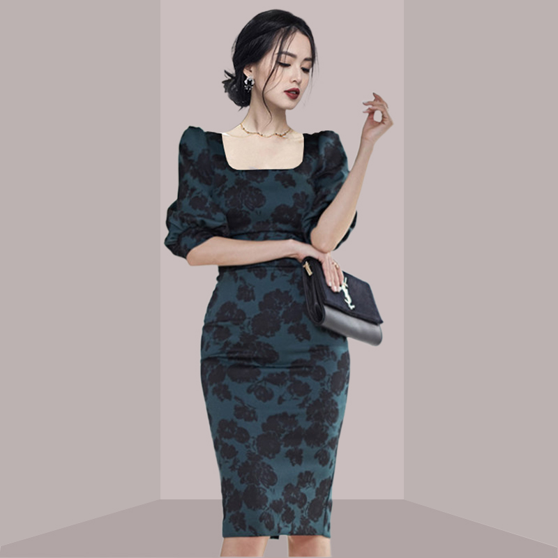 French Vintage Floral Midi Dress - Vestido Midi Elegante com Estampa Floral,