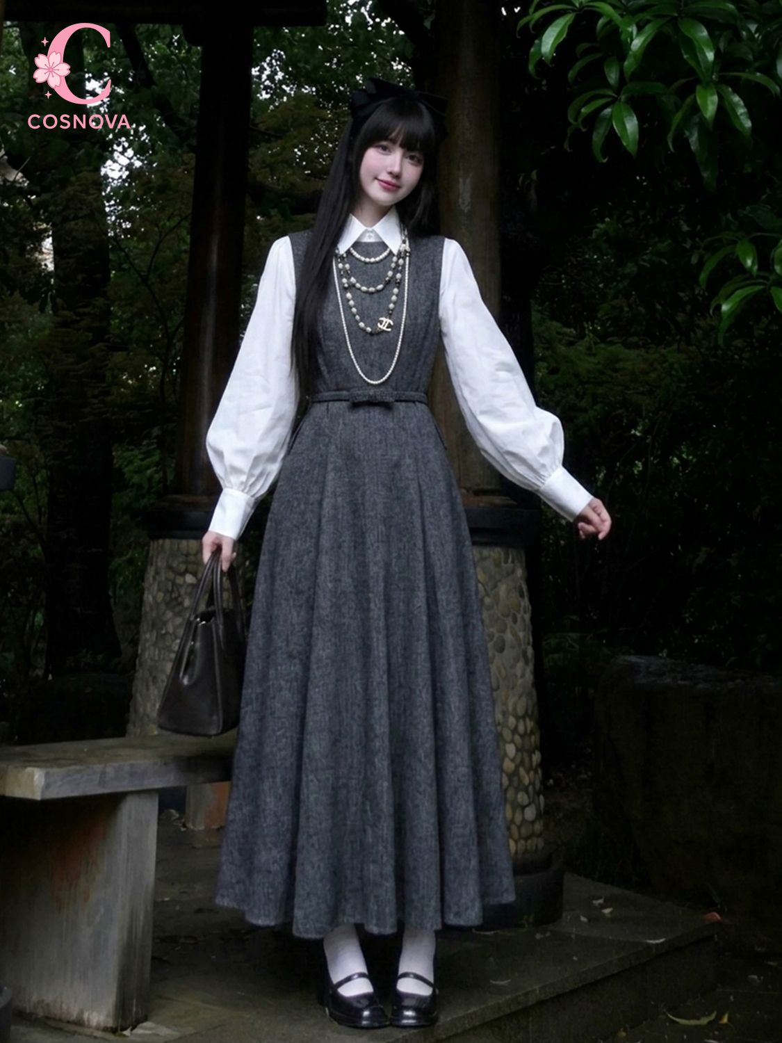 Korean Style A Line Shirt Dress - Conjunto de Vestido Estilo Hepburn Coreano