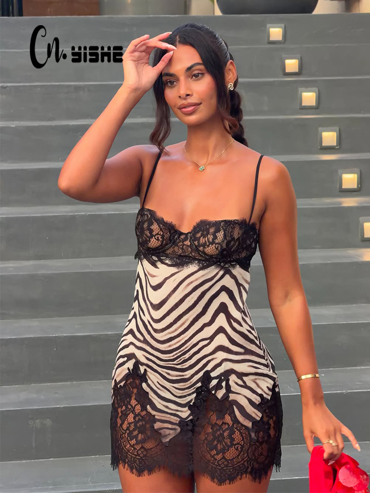 Sexy Mesh Sheer Bodycon Dress - CNYISHE Camisolas com Estampa de Zebra