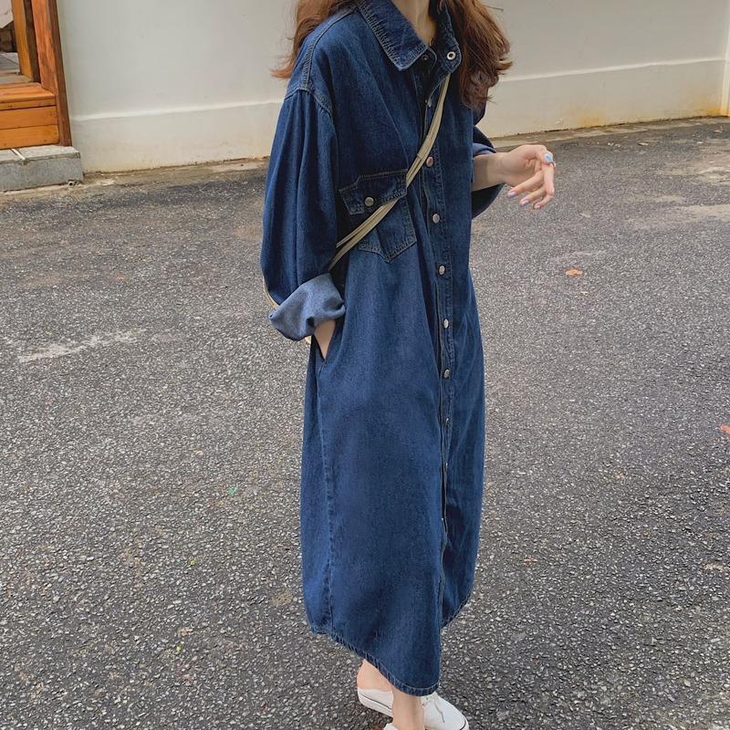 Korean Style A Line Shirt Dress - Novo Vestido Camisa Jeans Feminino 2026
