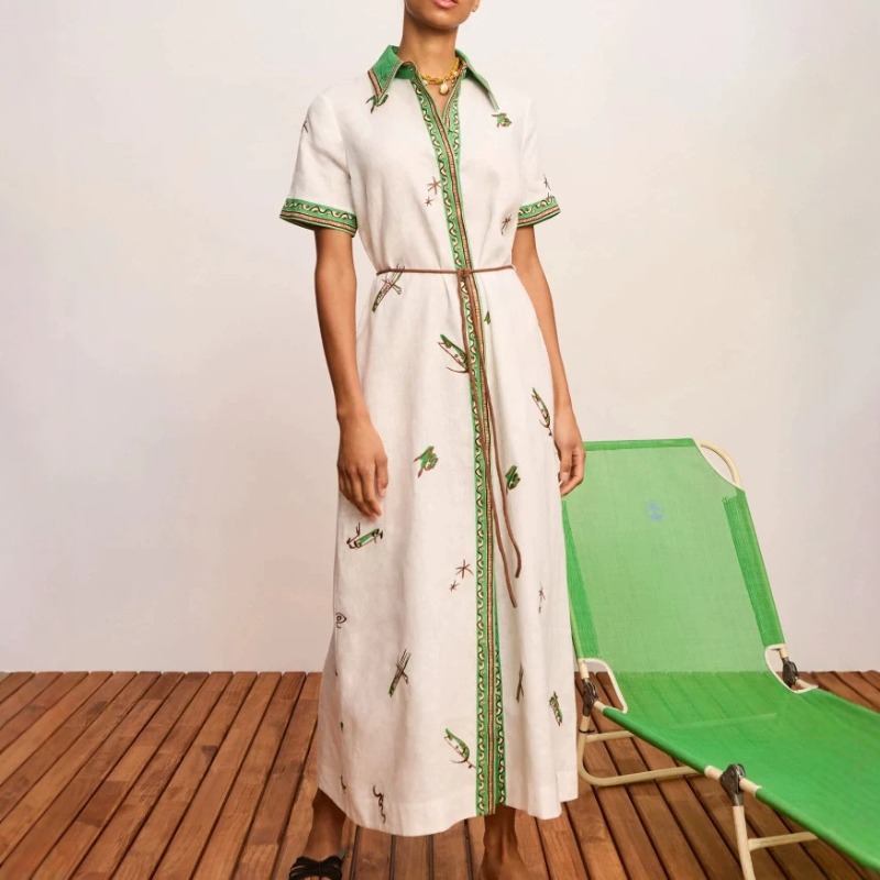 Casual Loose Linen Shirt Dress - Outono 2026 Novo Vestido Camisa Maxi