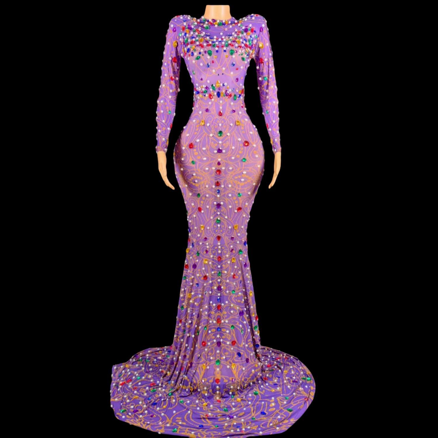Strass brilhantes roxo sereia  - Sparkly Rhinestone Club Party Dress avaliação e preço