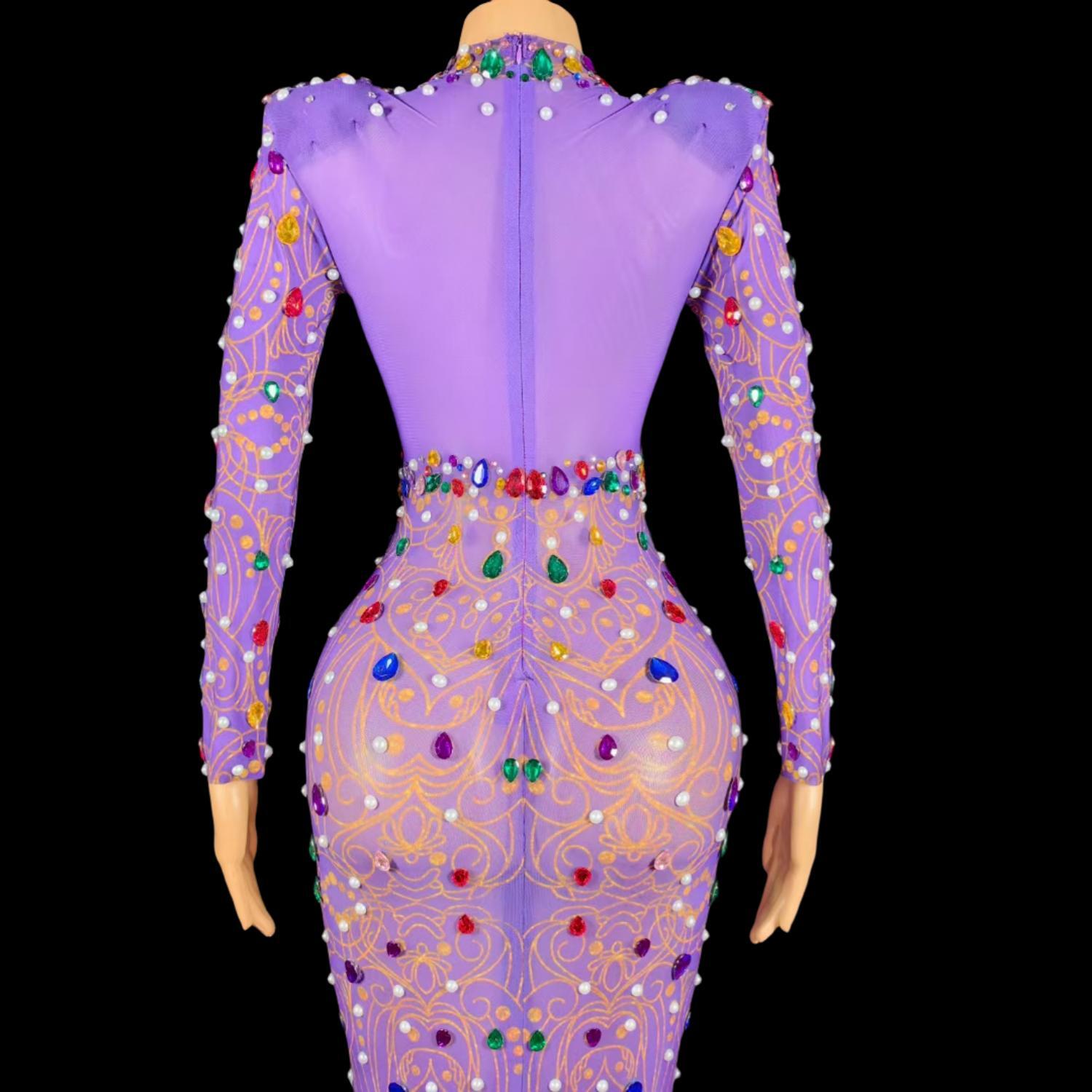 Strass brilhantes roxo sereia  - Sparkly Rhinestone Club Party Dress avaliação e preço