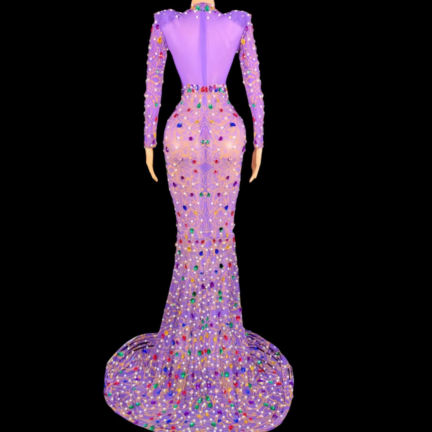 Strass brilhantes roxo sereia  - Sparkly Rhinestone Club Party Dress avaliação e preço