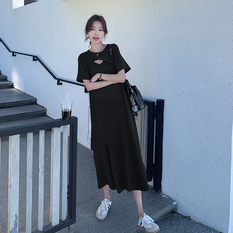 Vestido T-Shirt Simples com Re - Korean Style A Line Shirt Dress avaliação e preço