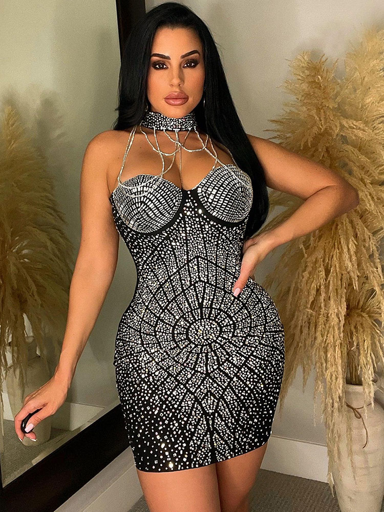 Doyerl brilhante strass diaman - Sparkly Rhinestone Club Party Dress avaliação e preço