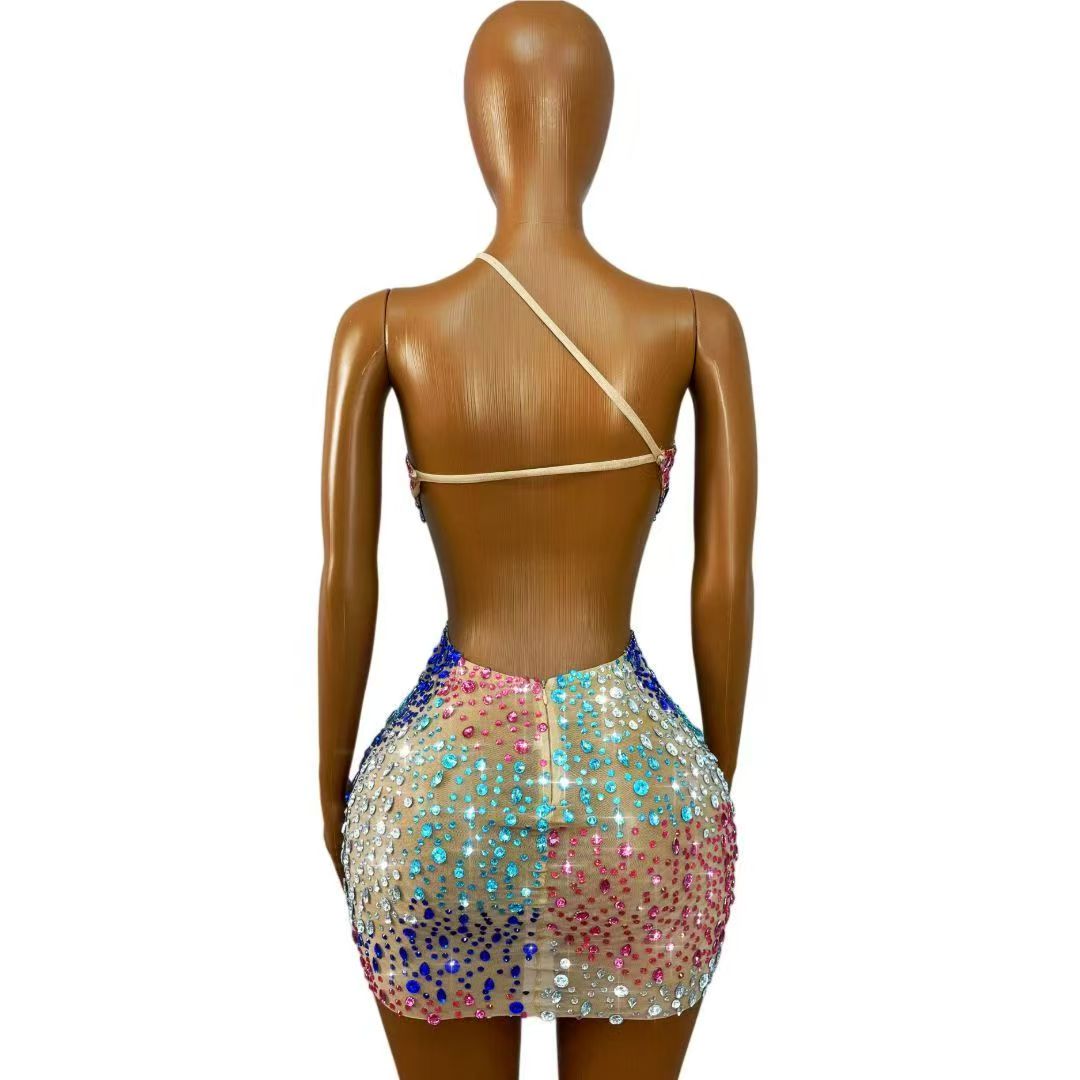 Vestido Mini Bodycon Transpare - Sparkly Rhinestone Club Party Dress avaliação e preço
