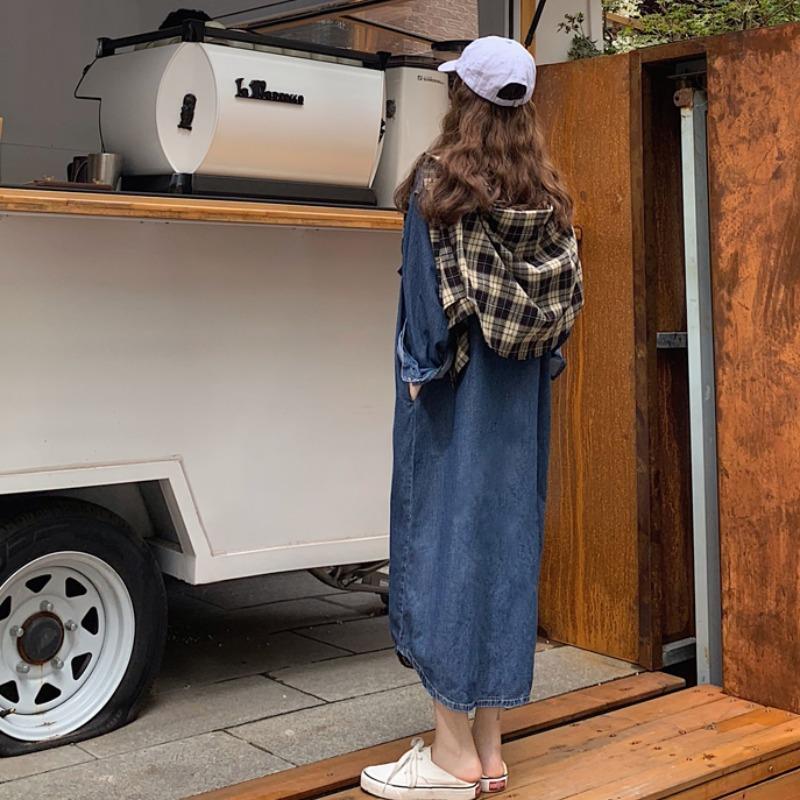 Novo Vestido Camisa Jeans Femi - Korean Style A Line Shirt Dress avaliação e preço